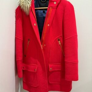 J. Crew Chateau Parka in Italian Stadium cloth wool with Faux Fur Hood Size 00